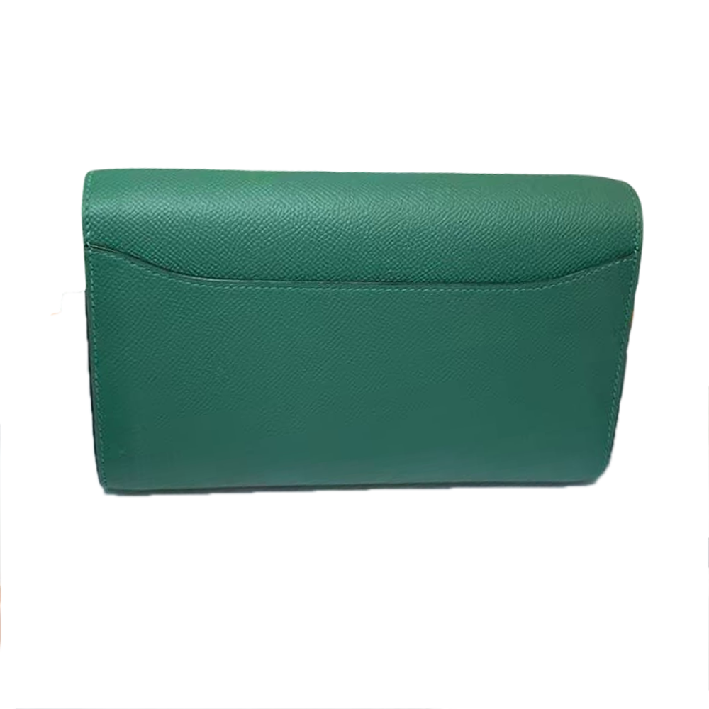 Pre-Owned Authentic Constance To-Go Wallet with Strap  Dark Green