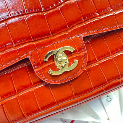 Chanel Mini Flap Bag With Top Handle Crocodile Leather in Red AS6424 - Pre-Owned Authentic
