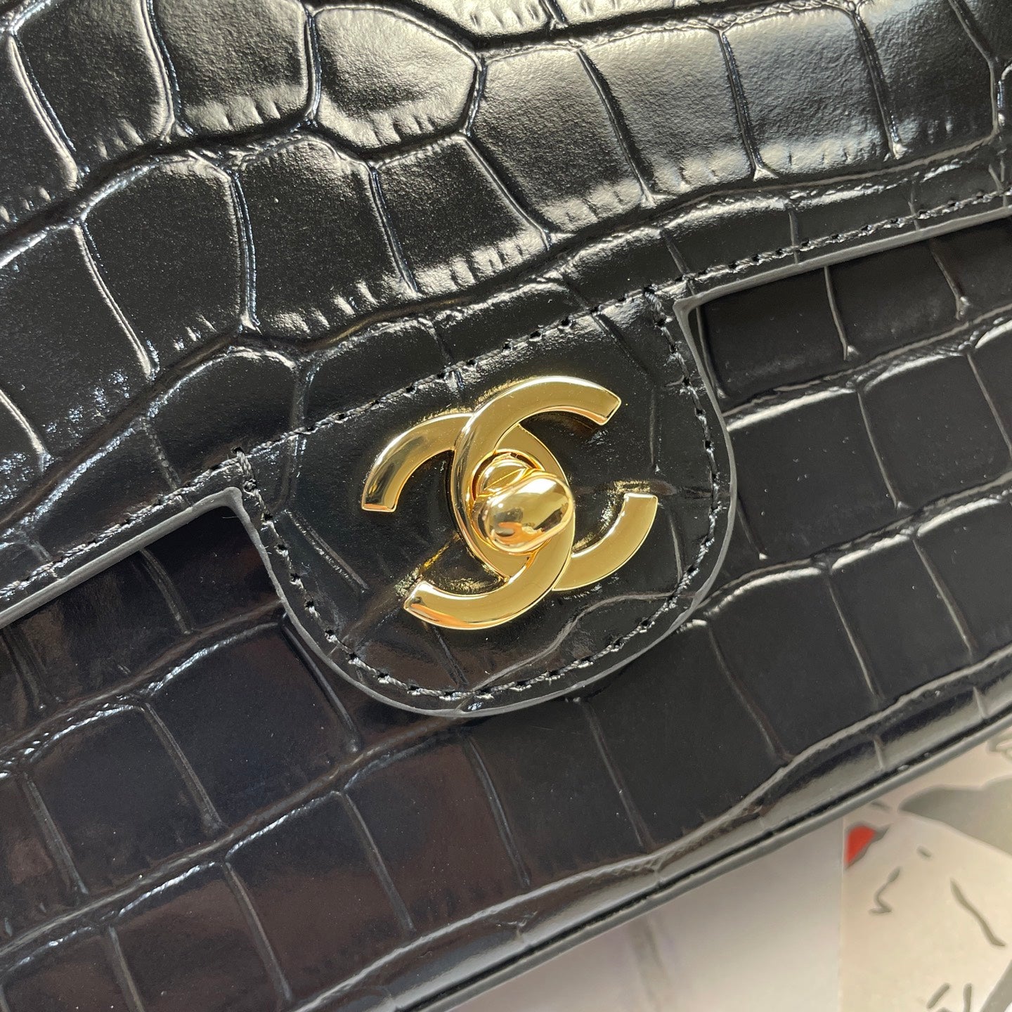 Chanel Mini Flap Bag With Top Handle Crocodile Leather in Black AS6424 - Pre-Owned Authentic