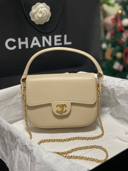 Chanel Mini Flap Bag With Top Handle Shiny Calfskin in Biege  AS6424 - Pre-Owned Authentic