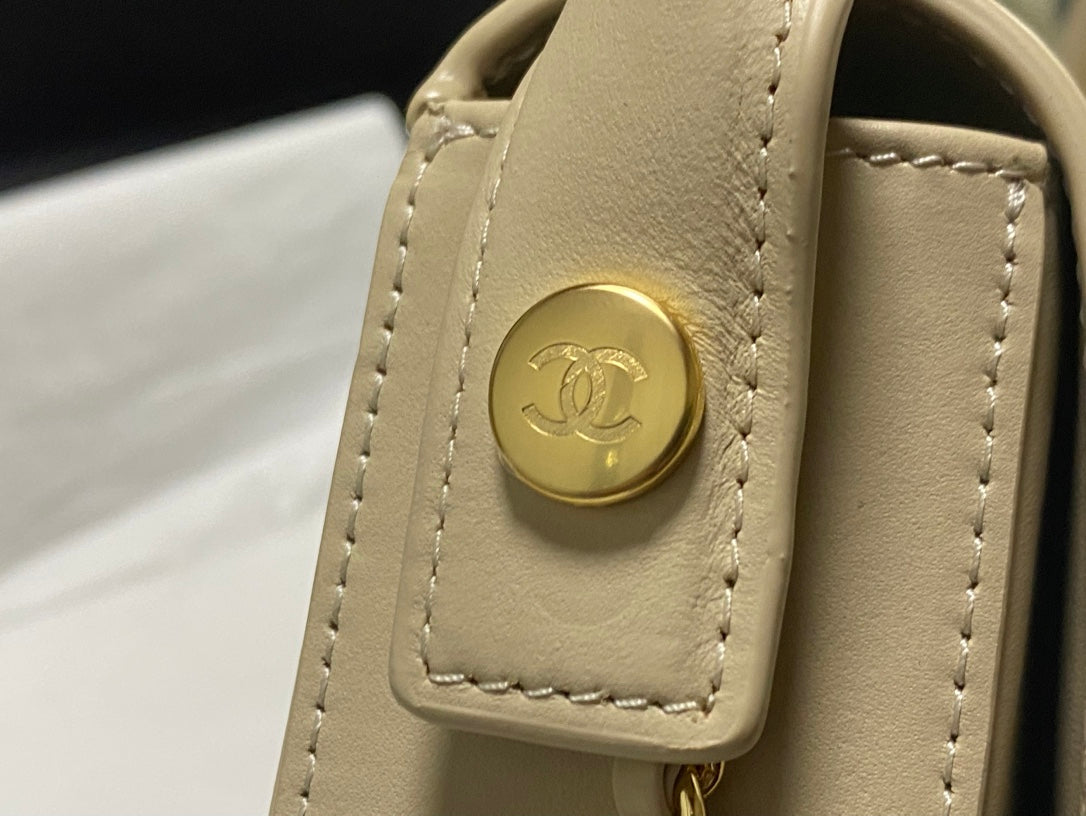 Chanel Mini Flap Bag With Top Handle Shiny Calfskin in Biege  AS6424 - Pre-Owned Authentic