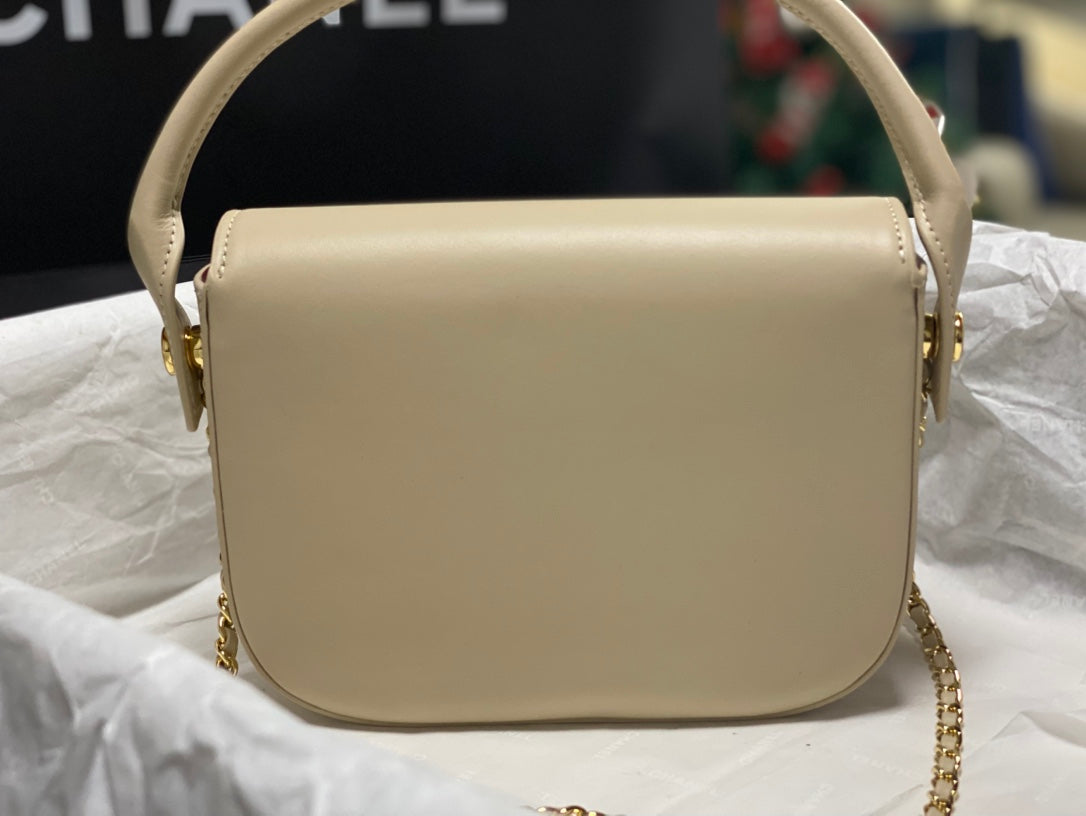 Chanel Mini Flap Bag With Top Handle Shiny Calfskin in Biege  AS6424 - Pre-Owned Authentic