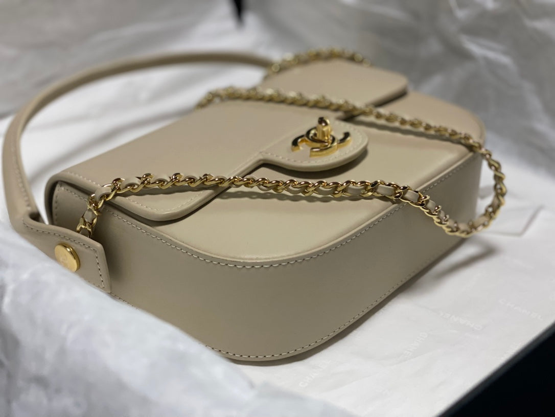 Chanel Mini Flap Bag With Top Handle Shiny Calfskin in Biege  AS6424 - Pre-Owned Authentic