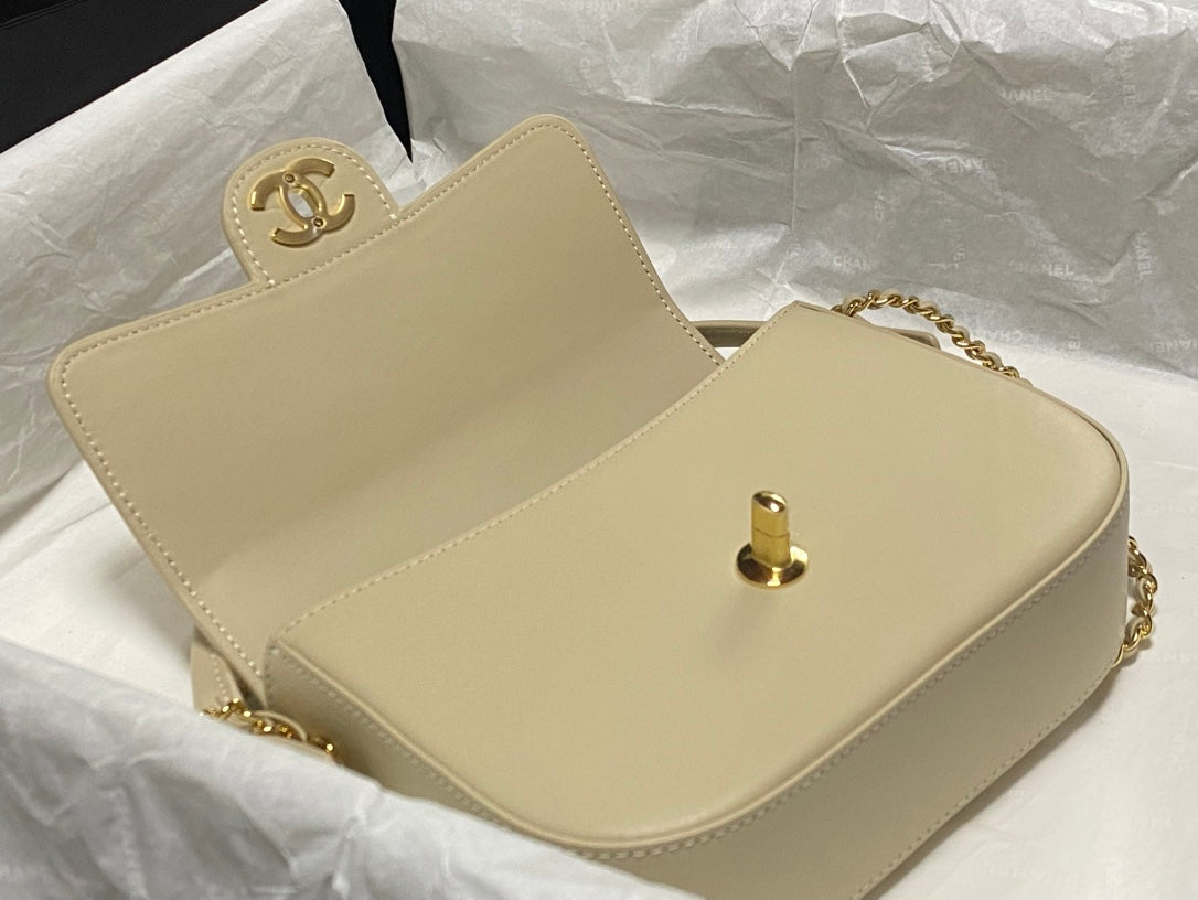 Chanel Mini Flap Bag With Top Handle Shiny Calfskin in Biege  AS6424 - Pre-Owned Authentic