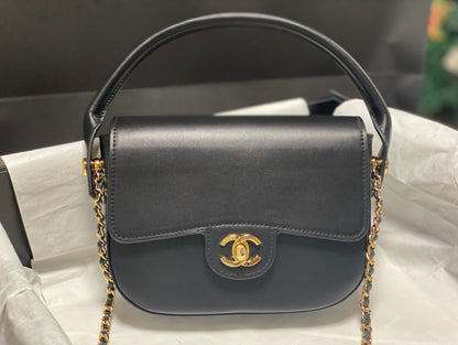 Chanel Mini Flap Bag With Top Handle Shiny Calfskin in Black  AS6424 - Pre-Owned Authentic