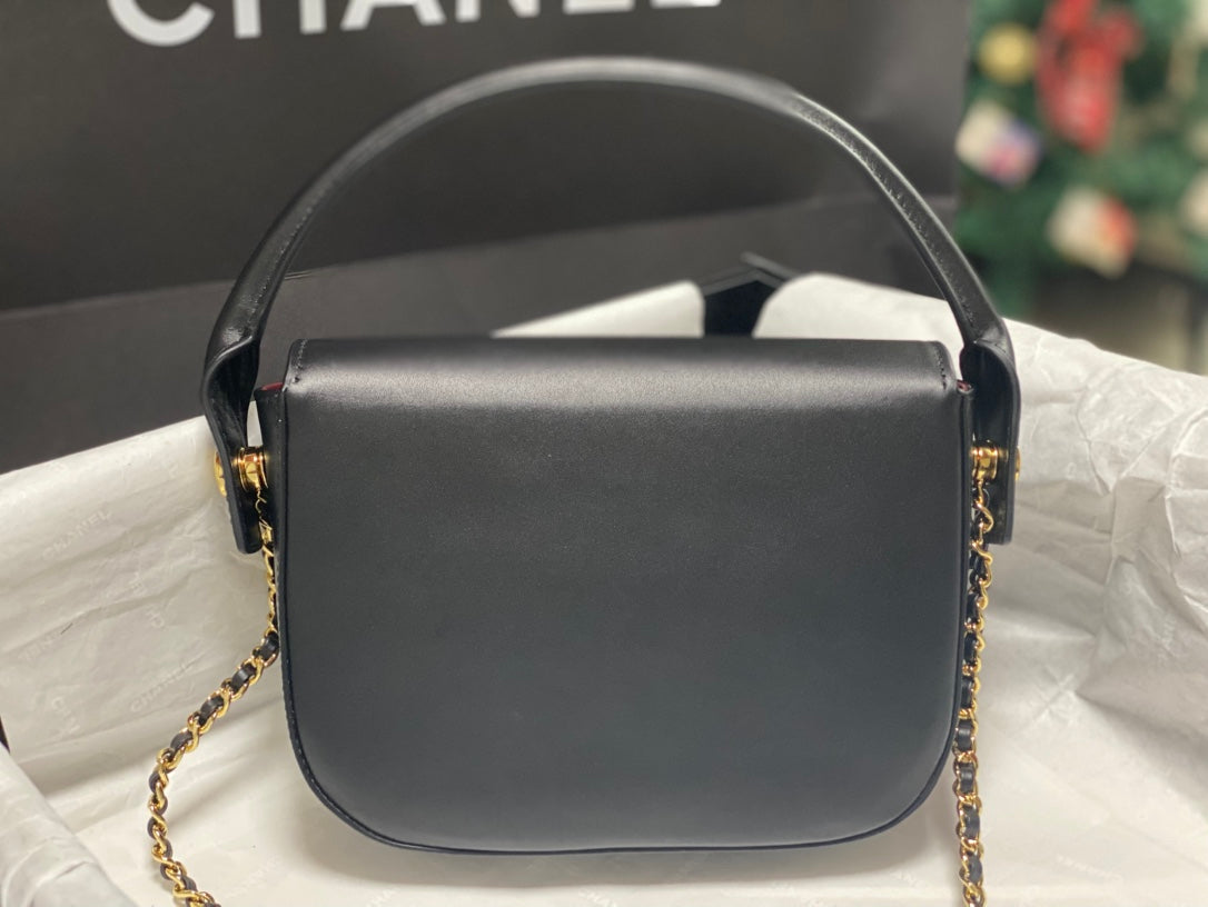 Chanel Mini Flap Bag With Top Handle Shiny Calfskin in Black  AS6424 - Pre-Owned Authentic