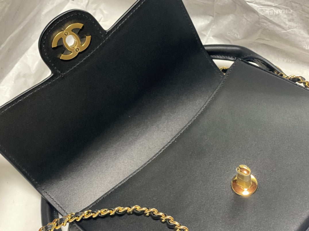 Chanel Mini Flap Bag With Top Handle Shiny Calfskin in Black  AS6424 - Pre-Owned Authentic