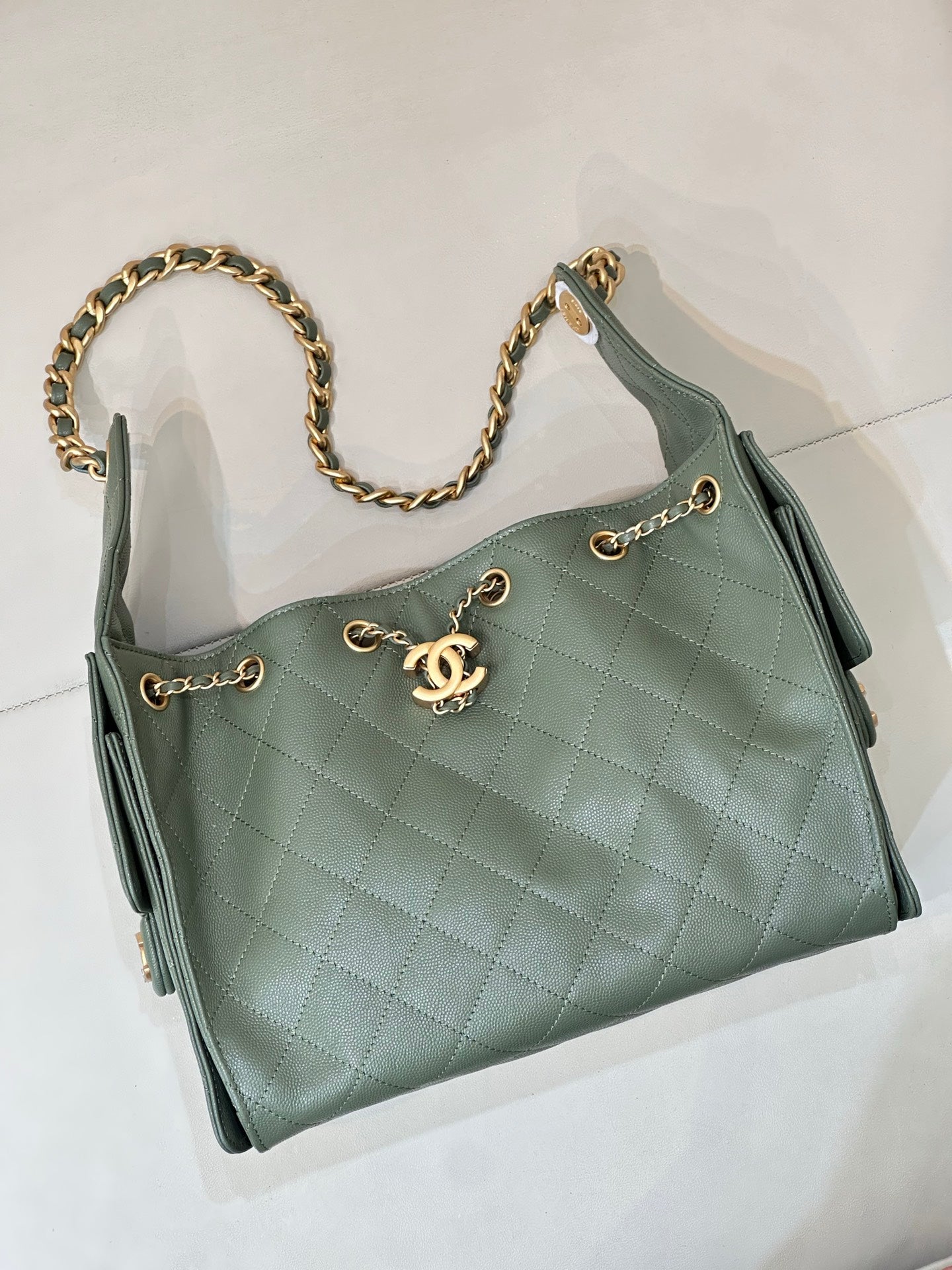 Pre-Owned Authentic Chanel 25 Small in Avocado Green