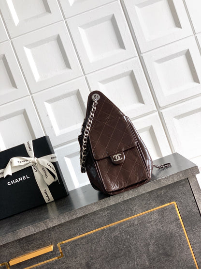 Chanel 25 Small Shiny Crumpled Calfskin in Coffee Brown - Pre-Owned Authentic