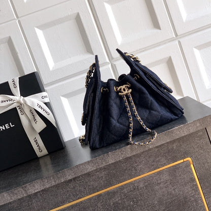 Chanel 25 Small Denim & Gold-Tone Metal  - Pre-Owned Authentic