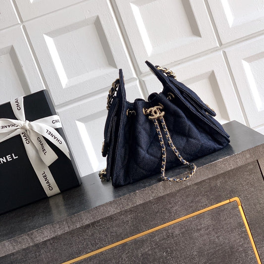 Chanel 25 Small Denim & Gold-Tone Metal  - Pre-Owned Authentic