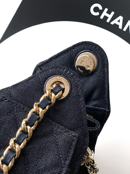 Chanel 25 Small Denim & Gold-Tone Metal  - Pre-Owned Authentic