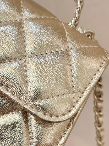Chanel Clutch on Chain with Top Handle  in Champagne Gold leather detail