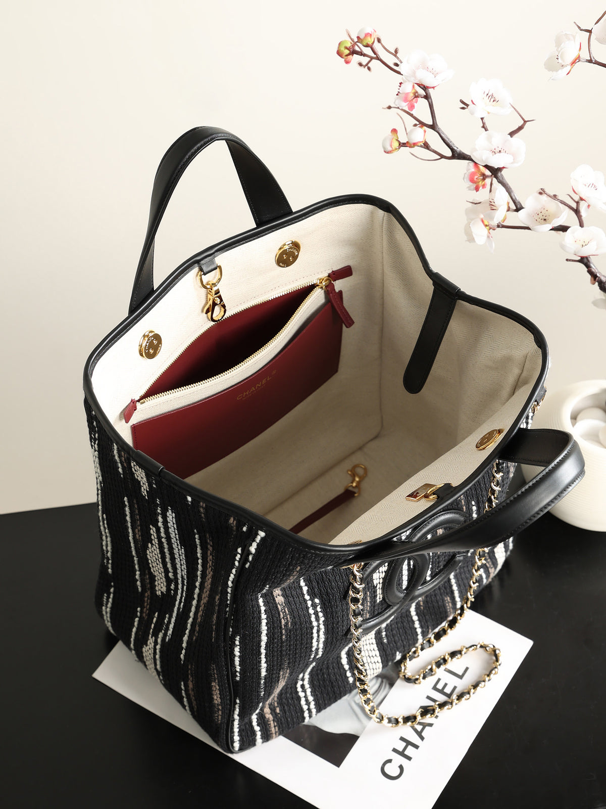 Chanel Small Shopping Bag – Black, White & Gray | Pre-Owned Authentic