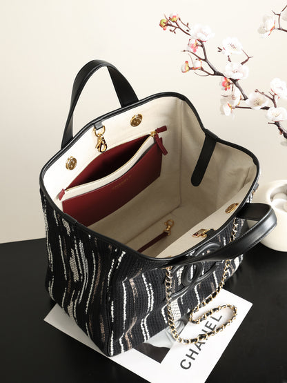 Chanel Small Shopping Bag – Black, White & Gray | Pre-Owned Authentic