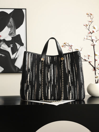 Chanel Large Shopping Bag – Black, White & Gray back view