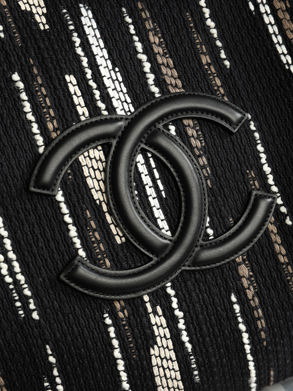 Chanel Large Shopping Bag – Black, White & Gray Double C logo detail