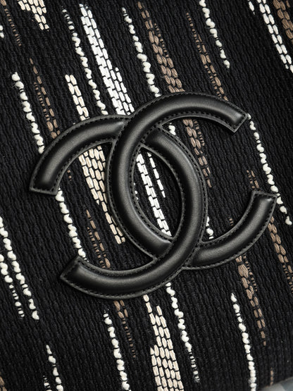Chanel Large Shopping Bag – Black, White & Gray Double C logo detail