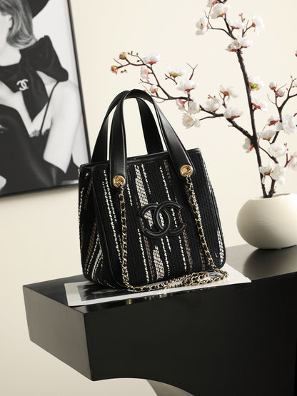 Chanel Mini Shopping Bag – Black, White & Gray | Pre-Owned Authentic