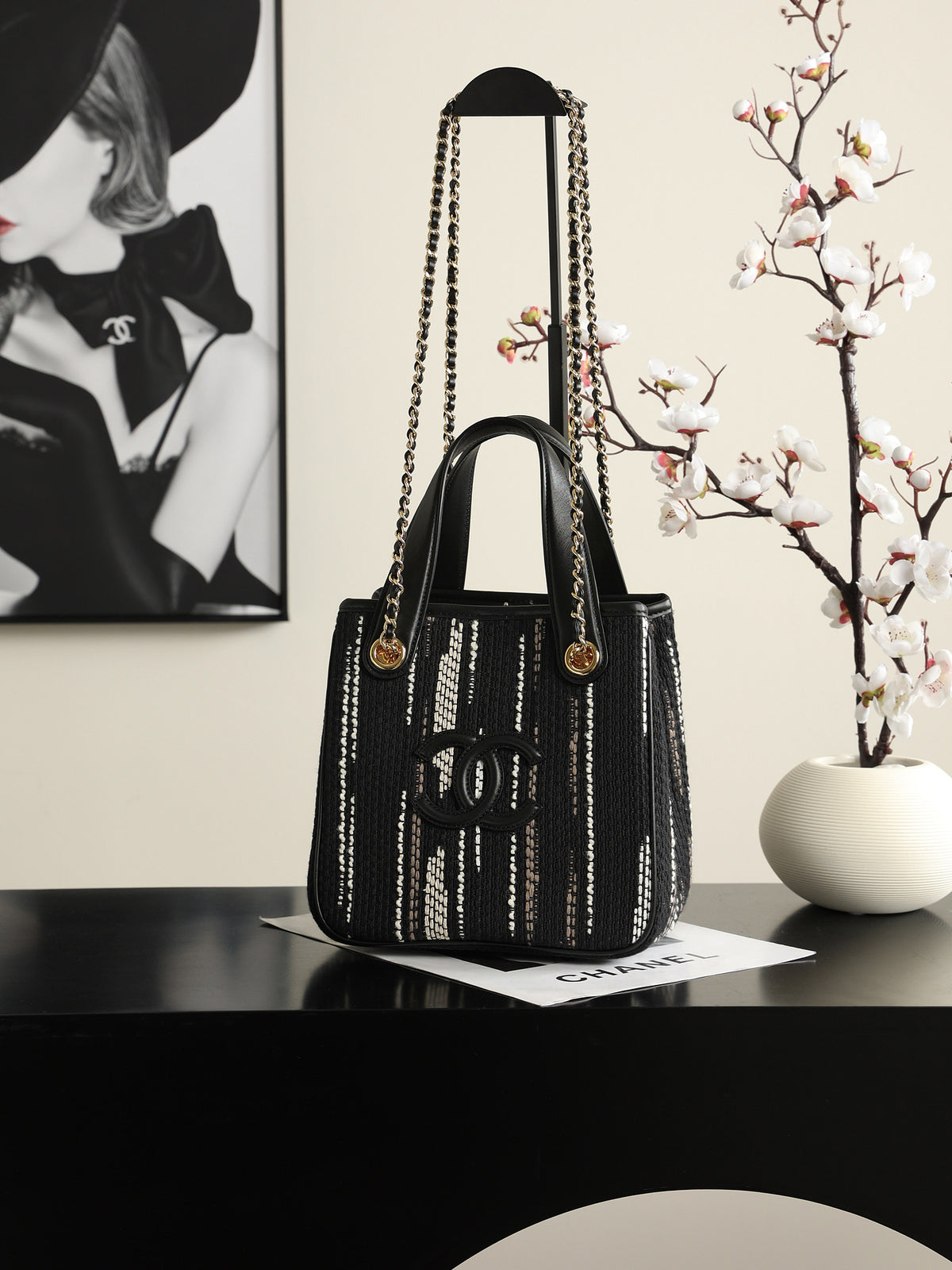 Chanel Mini Shopping Bag – Black, White & Gray | Pre-Owned Authentic