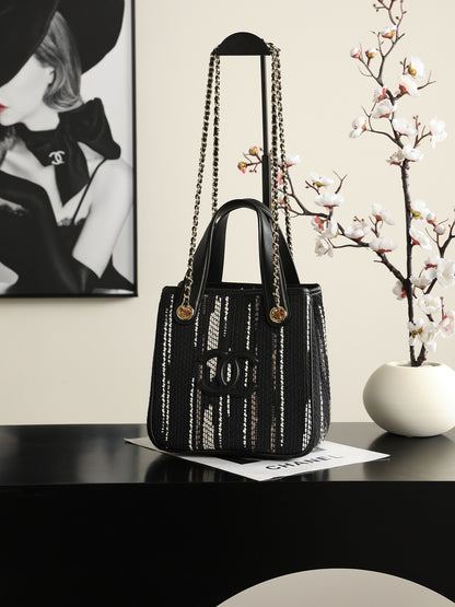 Chanel Mini Shopping Bag – Black, White & Gray | Pre-Owned Authentic