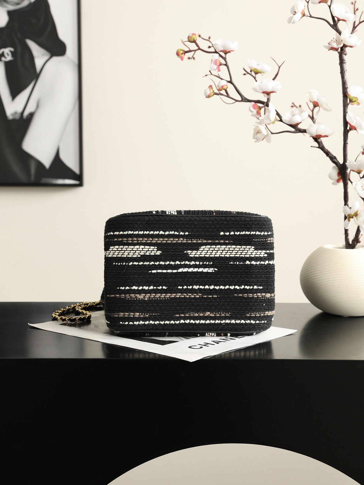 Chanel Mini Shopping Bag – Black, White & Gray | Pre-Owned Authentic