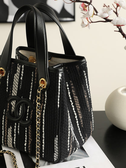 Chanel Mini Shopping Bag – Black, White & Gray | Pre-Owned Authentic