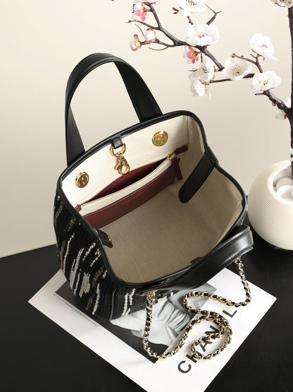 Chanel Mini Shopping Bag – Black, White & Gray | Pre-Owned Authentic