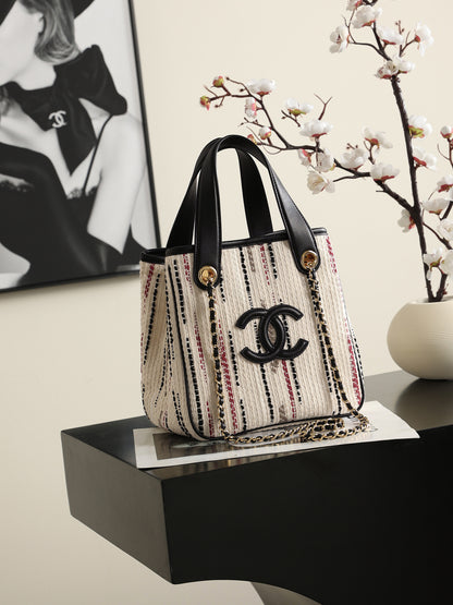 Chanel Mini Shopping Bag – Ecru, Black, Beige, & Red | Pre-Owned Authentic