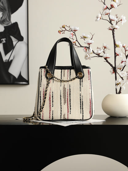 Chanel Mini Shopping Bag – Ecru, Black, Beige, & Red | Pre-Owned Authentic