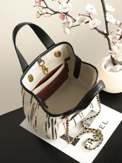 Chanel Mini Shopping Bag – Ecru, Black, Beige, & Red | Pre-Owned Authentic