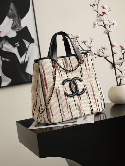 Chanel Small Shopping Bag – Ecru, Black, Beige, & Red  full view