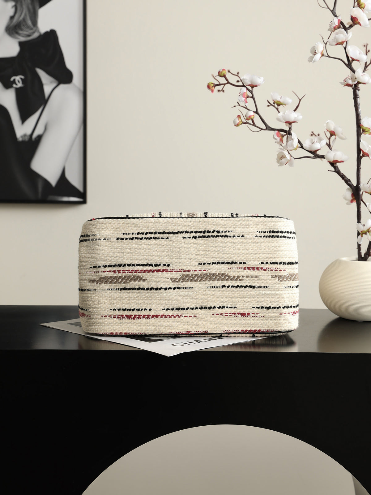Chanel Small Shopping Bag – Ecru, Black, Beige, & Red  bottom view