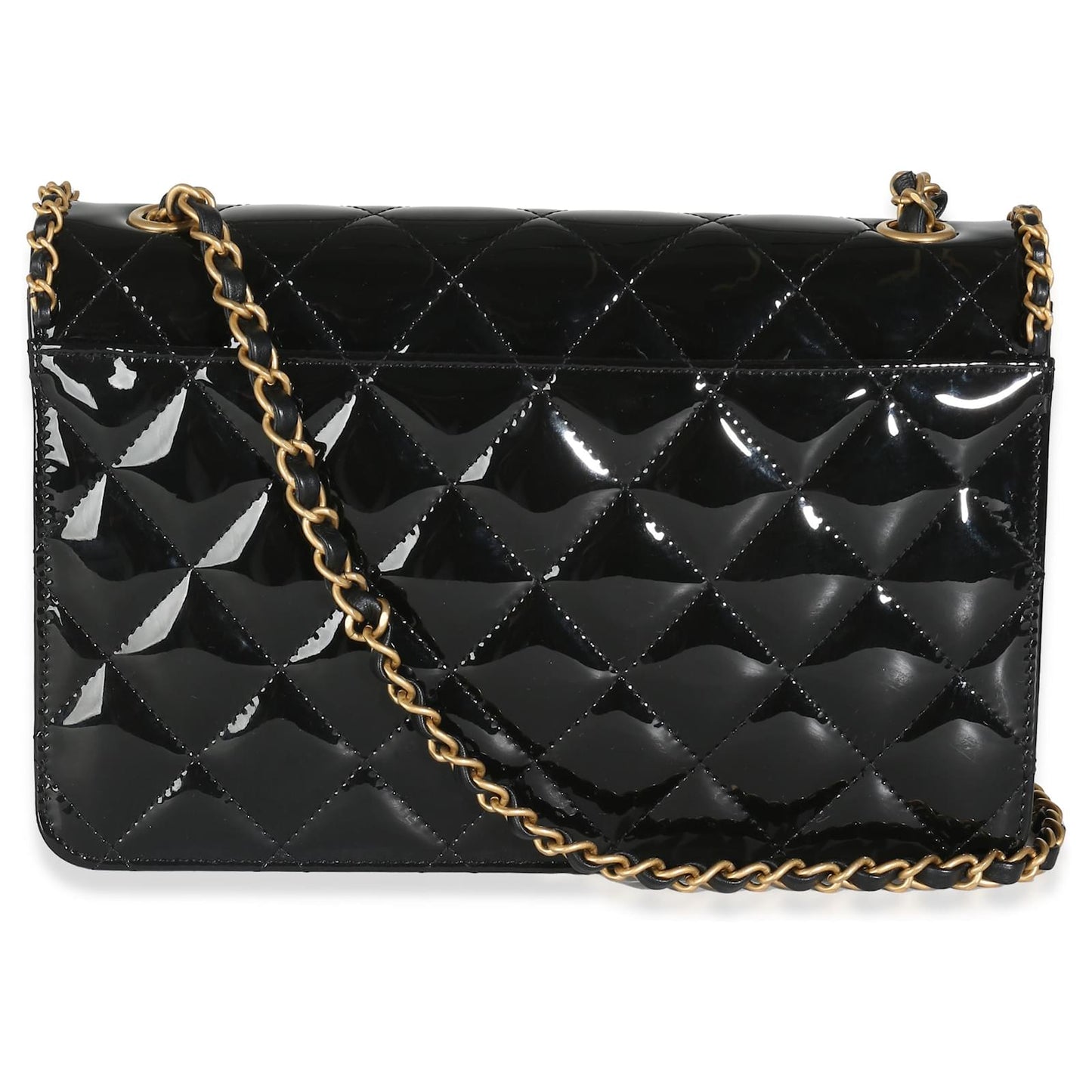 Pre-Owned Authentic Chanel Black Quilted Patent Leather Bag