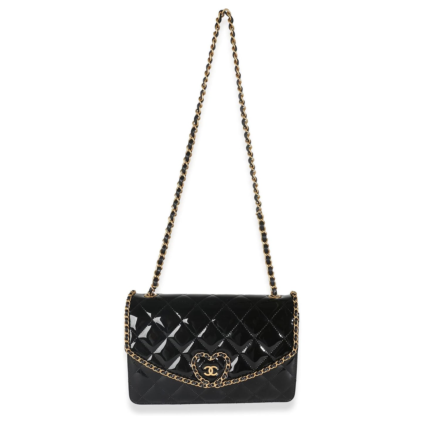 Pre-Owned Authentic Chanel Black Quilted Patent Leather Bag