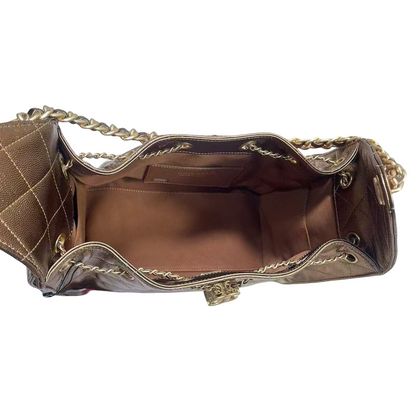 Pre-Owned Authentic Chanel Small Caviar Leather 25 Handbag Bronze
