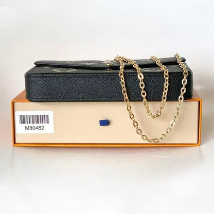 M82479 Pre-Owned Authentic Pochette Felicie Monogram Leather Black with Authentic RFID Tag