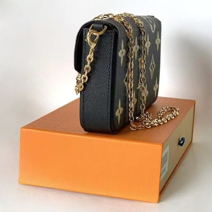 M82479 Pre-Owned Authentic Pochette Felicie Monogram Leather Black with Authentic RFID Tag