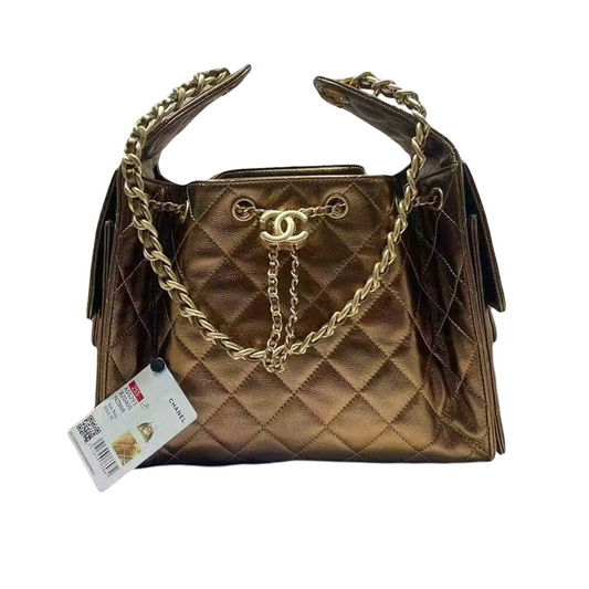Pre-Owned Authentic Chanel Small Caviar Leather 25 Handbag Gold