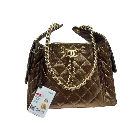 Pre-Owned Authentic Chanel Small Caviar Leather 25 Handbag Gold