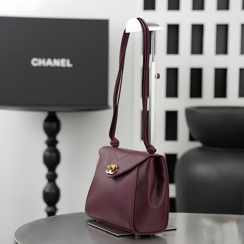 Chanel 26A Knotty Trapezoidal Envelope Bag in Burgundy 6223 - Pre-Owned Authentic