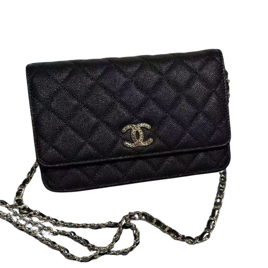 Chanel Shiny Black Caviar Quilted Strass Pre Owned Authentic (2 in stock)