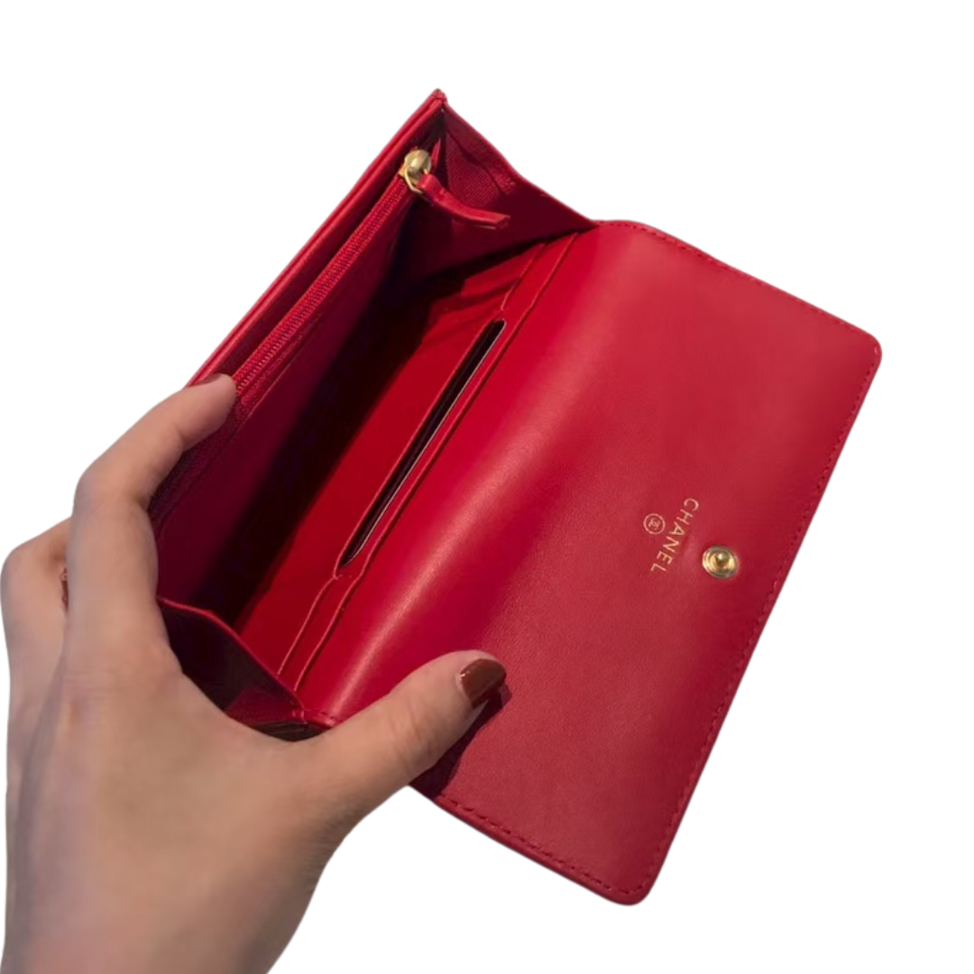 Chanel 19 flap Wallet in Red Goatskin with Aged Brass CC – Pre-Owned Authentic