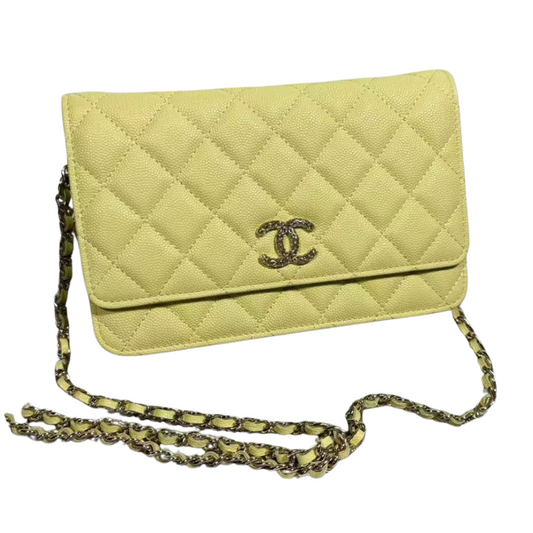 Chanel Shiny Yellow Caviar Quilted Strass Pre Owned Authentic