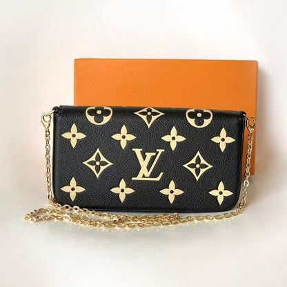 M82479 Pre-Owned Authentic Pochette Felicie Monogram Leather Black with Authentic RFID Tag