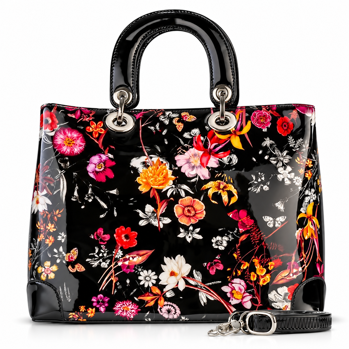 Galina Large Night Blossom Floral Calfskin Handbag BH93-0873 front view