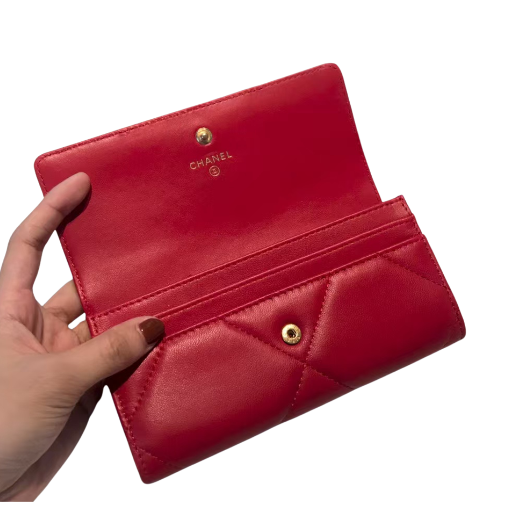 Chanel 19 flap Wallet in Red Goatskin with Aged Brass CC – Pre-Owned Authentic