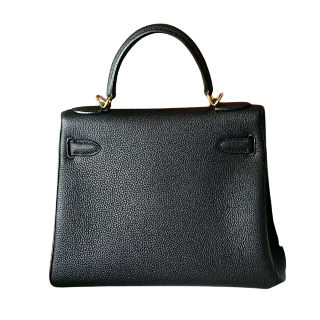 Hermès Kelly 25 Black embossed calfskin leather back vie