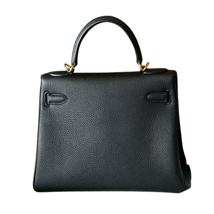 Hermès Kelly 25 Black embossed calfskin leather back vie