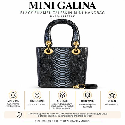 Mini Galina Black Enamel Calfskin Mini Handbag BH30-1889BLK